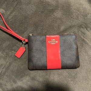 Coach Red and Brown Zip Pouch
